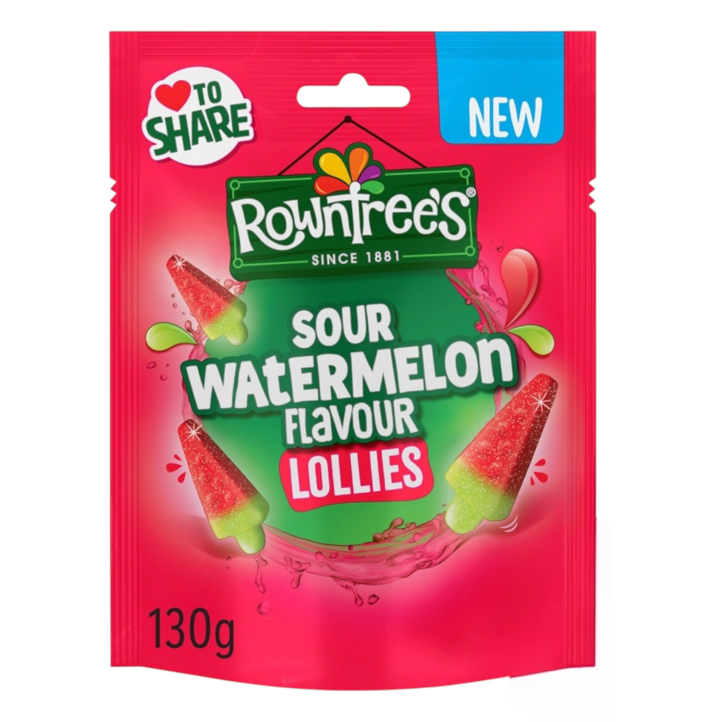 Rowntree's Sour Watermelon Flavour Lollies packaging on a white background