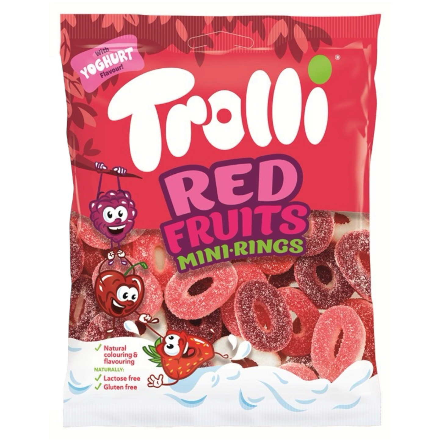 Trolli Red Fruits Mini Rings 100g bag - mini yoghurt-flavoured foam gummy rings with strawberry, raspberry and cherry