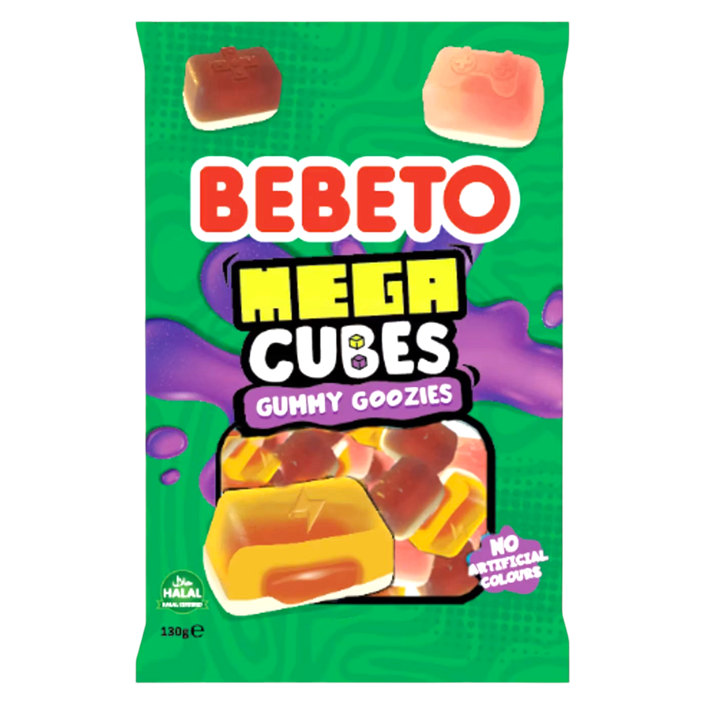 Bebeto Mega Cubes Grape Orange Strawberry Liquid Filled Gummy Sweets 130g - Gummy Sweets - Bebeto