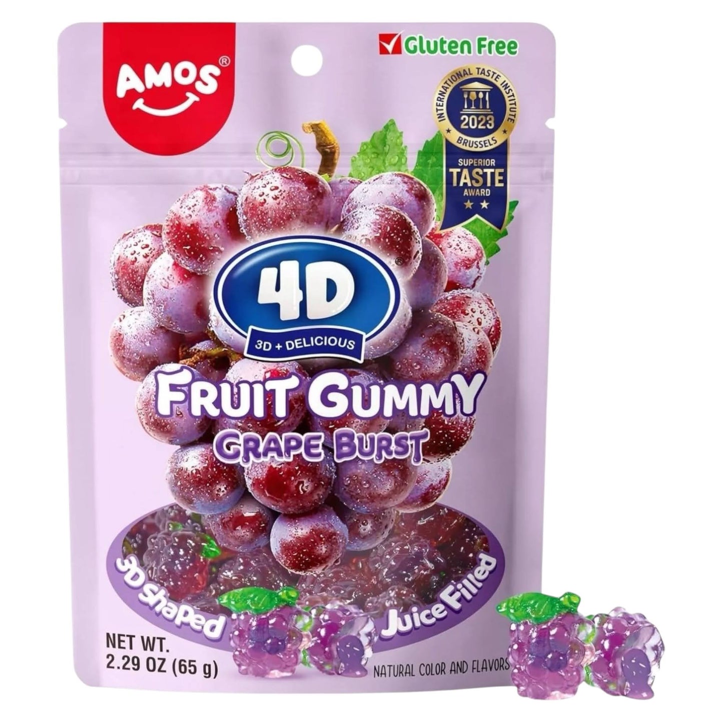 Amos 4D Fruit Gummy Grape Burst - 65g - Caribou Candy