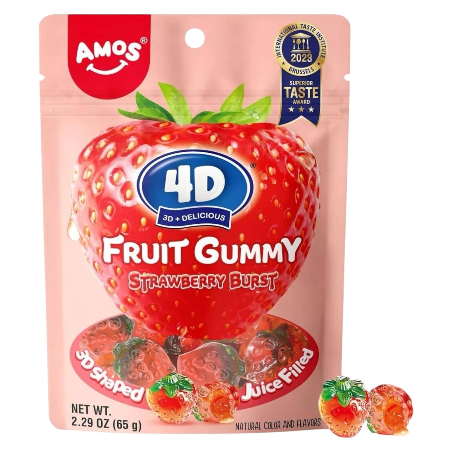 Amos 4D Fruit Gummy Strawberry Burst - 65g - Caribou Candy
