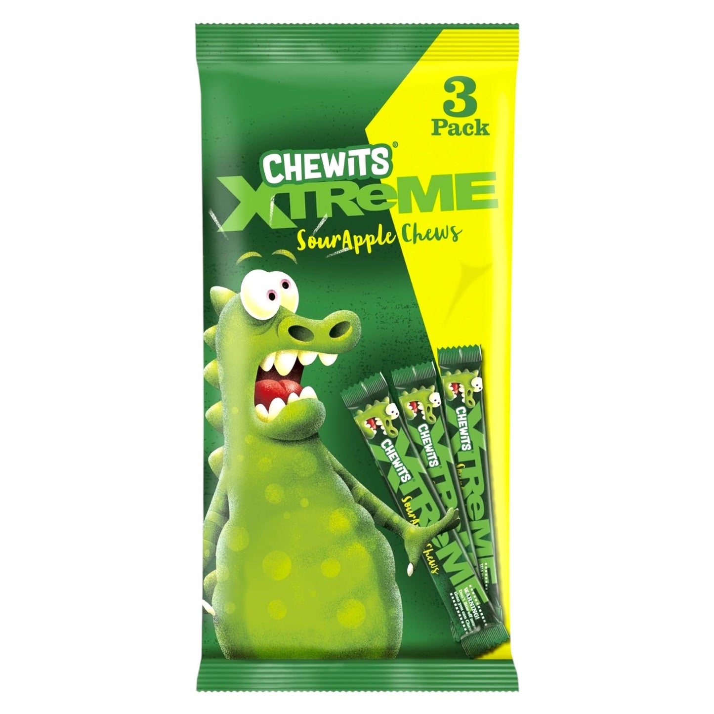 Chewits Xtreme Sour Apple Chews – 3 Pack - Chewy Sweets - Chewits