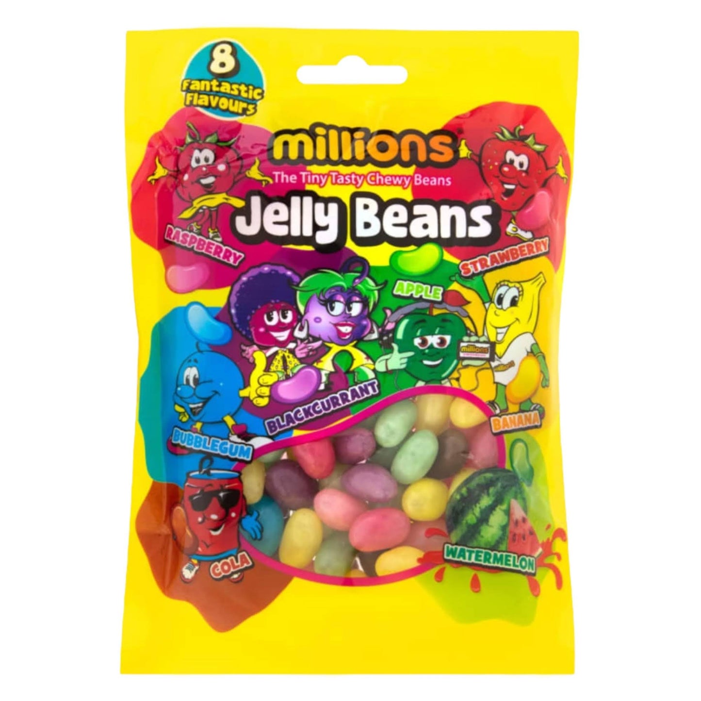 Millions Jelly Beans Tiny, Tasty, Chewy Beans, 8 Flavours, Soft Candy Sweets - 160g Share Bag (1) - Caribou Candy