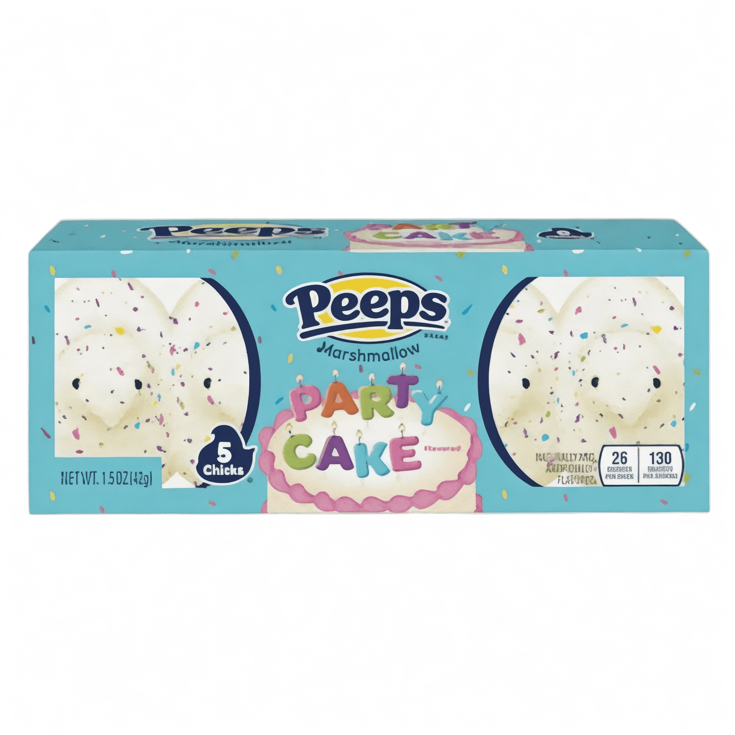 Box of Peeps Marshmallow Party Cake flavor on a white background
