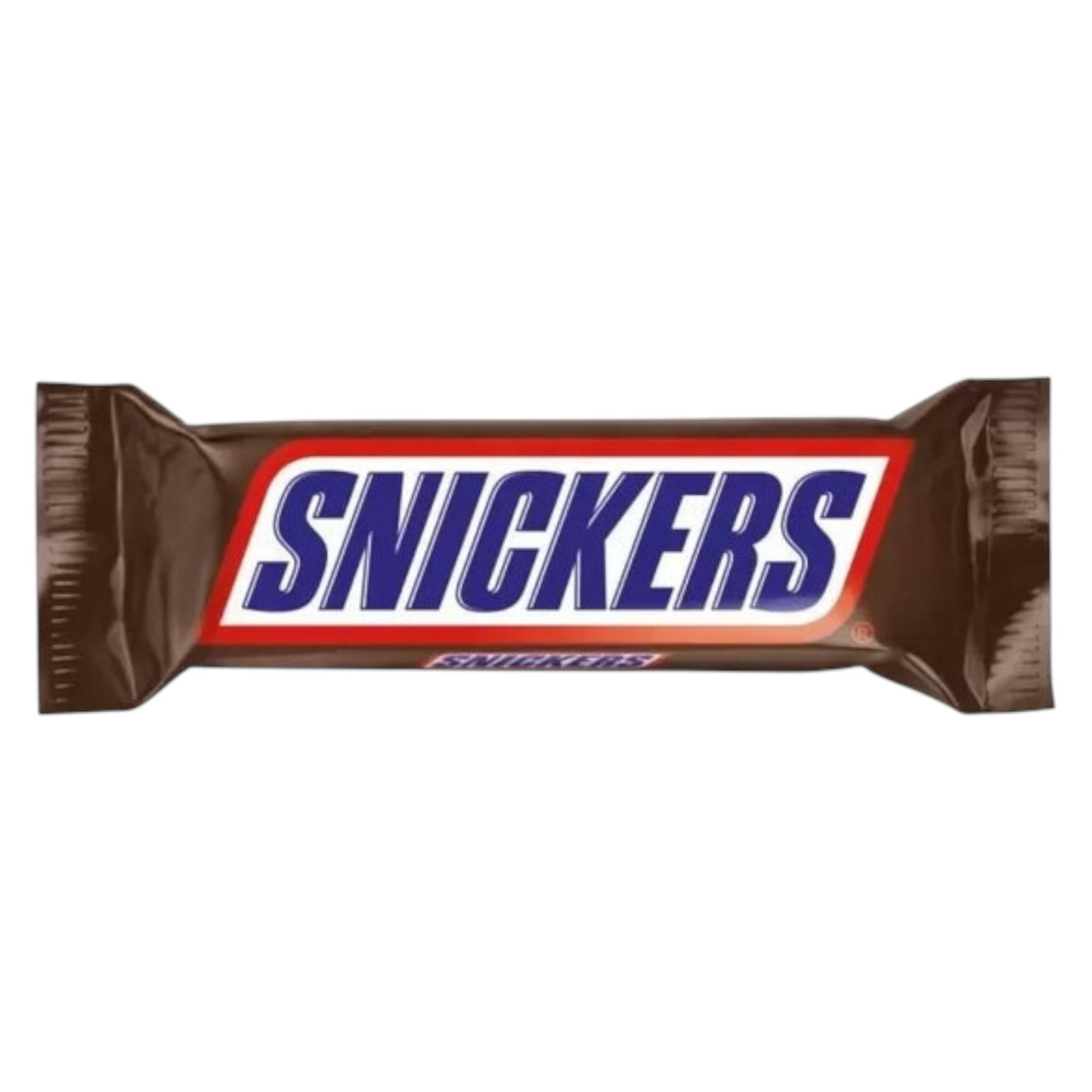 Snickers chocolate bar on a white background
