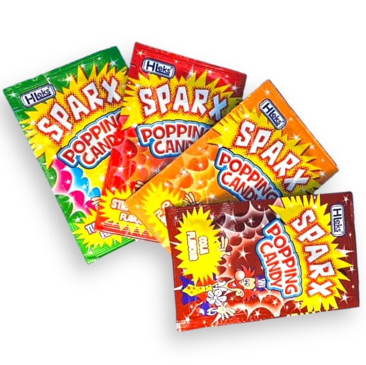 Sparx Popping Candy Mixed Flavours - Strawberry, Cola, Orange, Tutti - Frutti - 8 Packets of 5g - Fun and Exciting Popping Sensation - Great for Parties - Caribou Candy