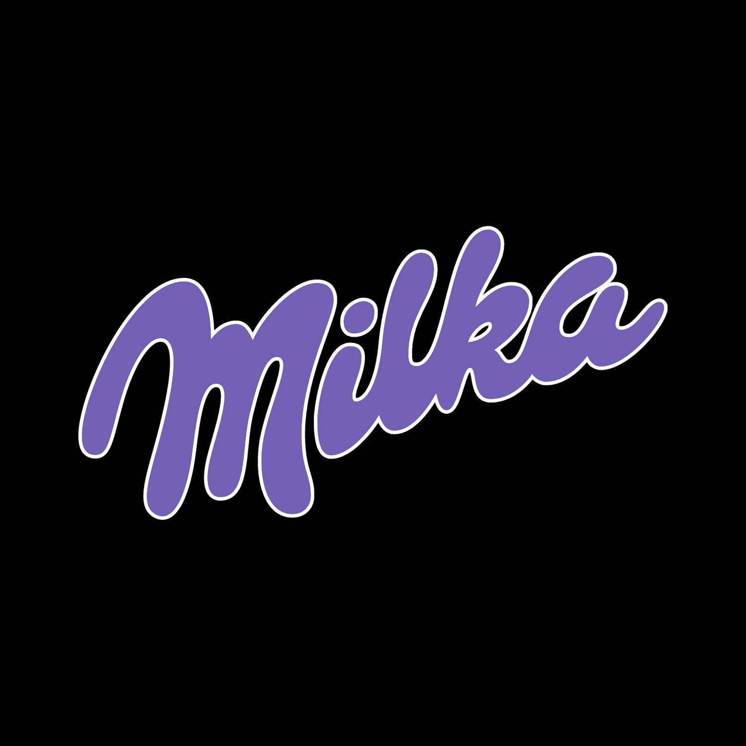 Purple milk text logo on a black background
