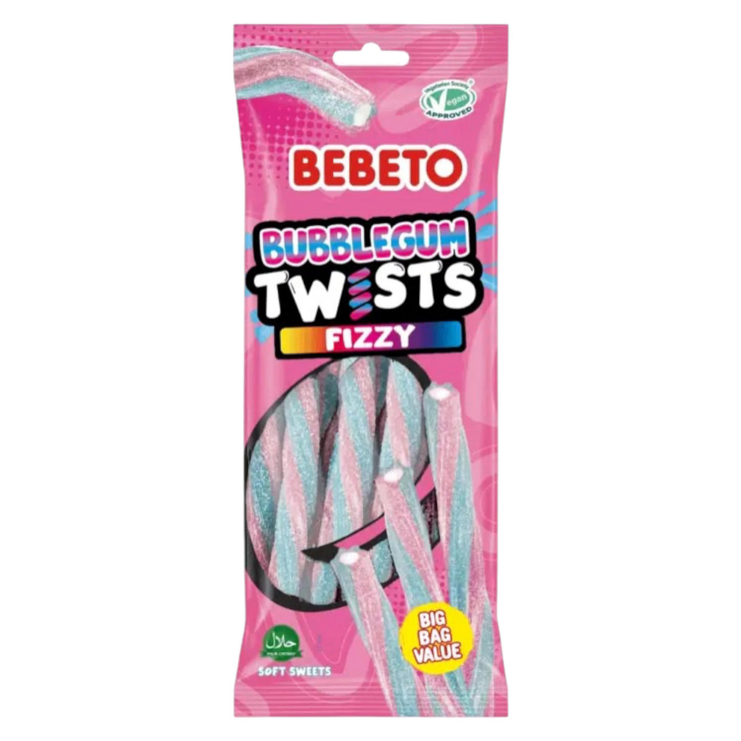 Bebeto Bubblegum Twists Fizzy Soft Sweets 140g - Gummy Sweets - Bebeto