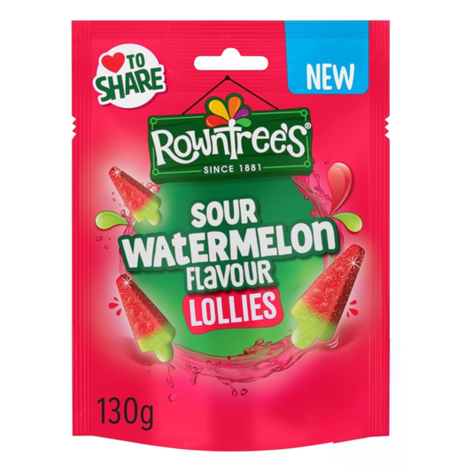 Rowntree's Sour Watermelon Flavour Lollies packaging on a white background