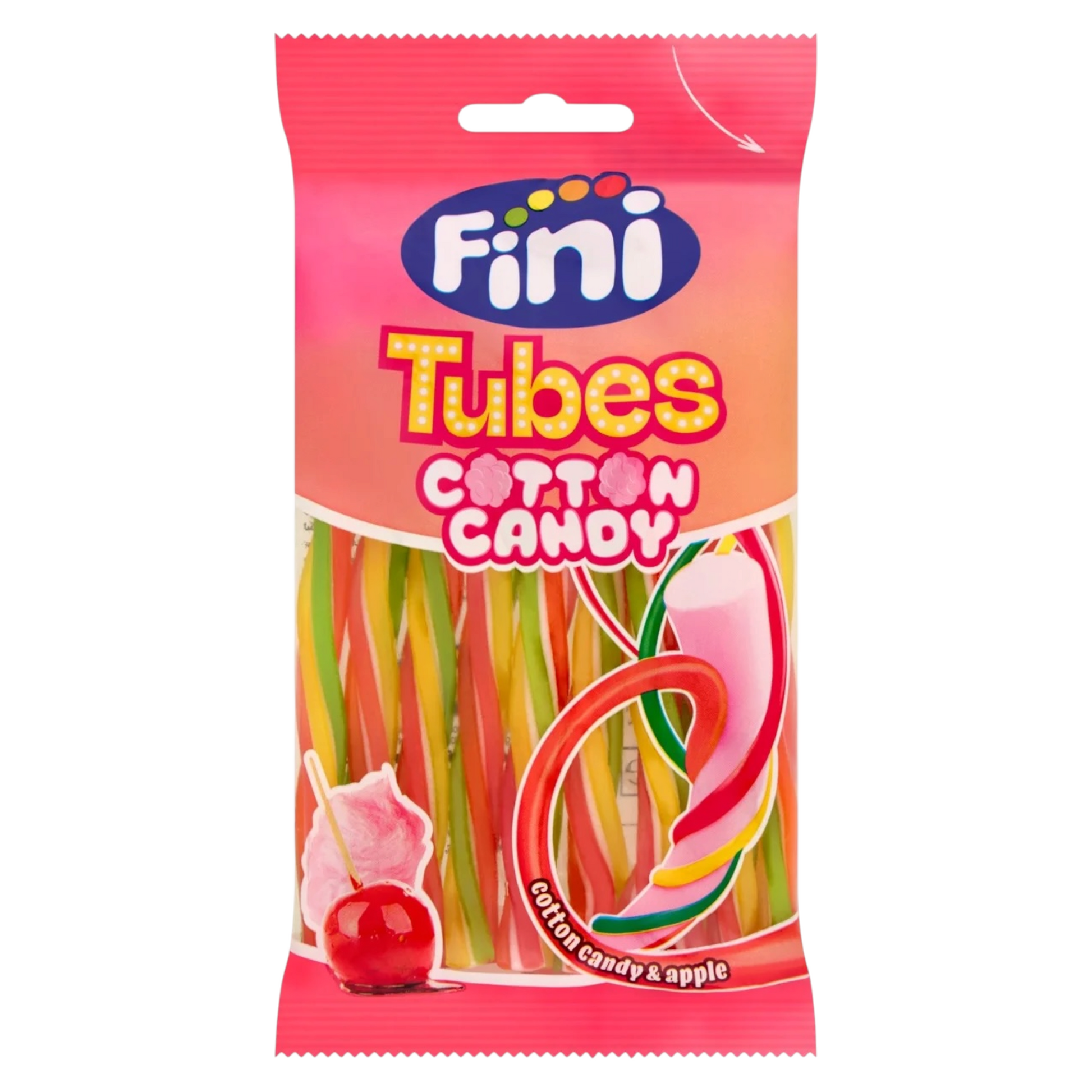 Fini Tubes Cotton Candy 125g bag - twisted candy tubes in cotton candy and apple flavour