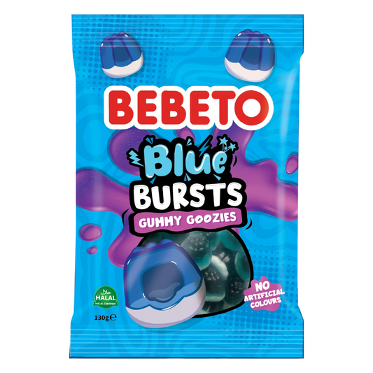 Bebeto Blue Bursts Blue Raspberry Liquid Filled Gummy Sweets 130g - Gummy Sweets - Bebeto