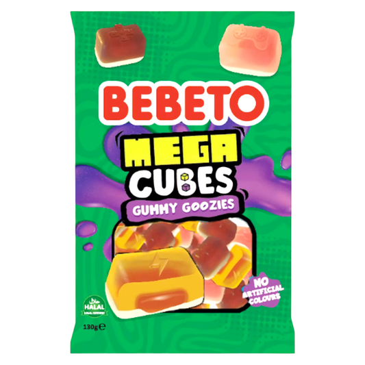 Bebeto Mega Cubes Grape Orange Strawberry Liquid Filled Gummy Sweets 130g - Gummy Sweets - Bebeto