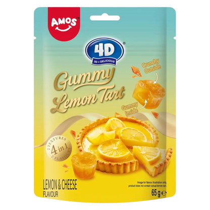 Amos 4D Gummy Lemon Tart Crunchy Shell Gummy Sweets 65g pack front