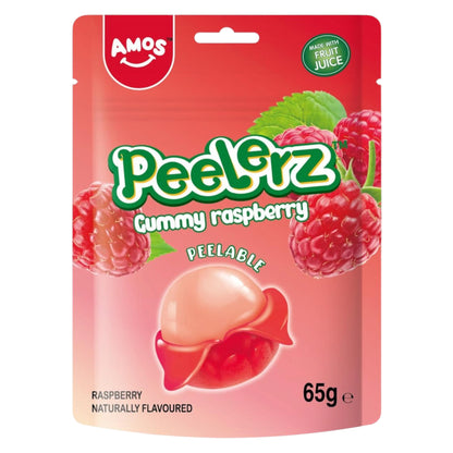 Amos Peelerz Gummy Raspberry 65g - front of peelable gummy sweet pack