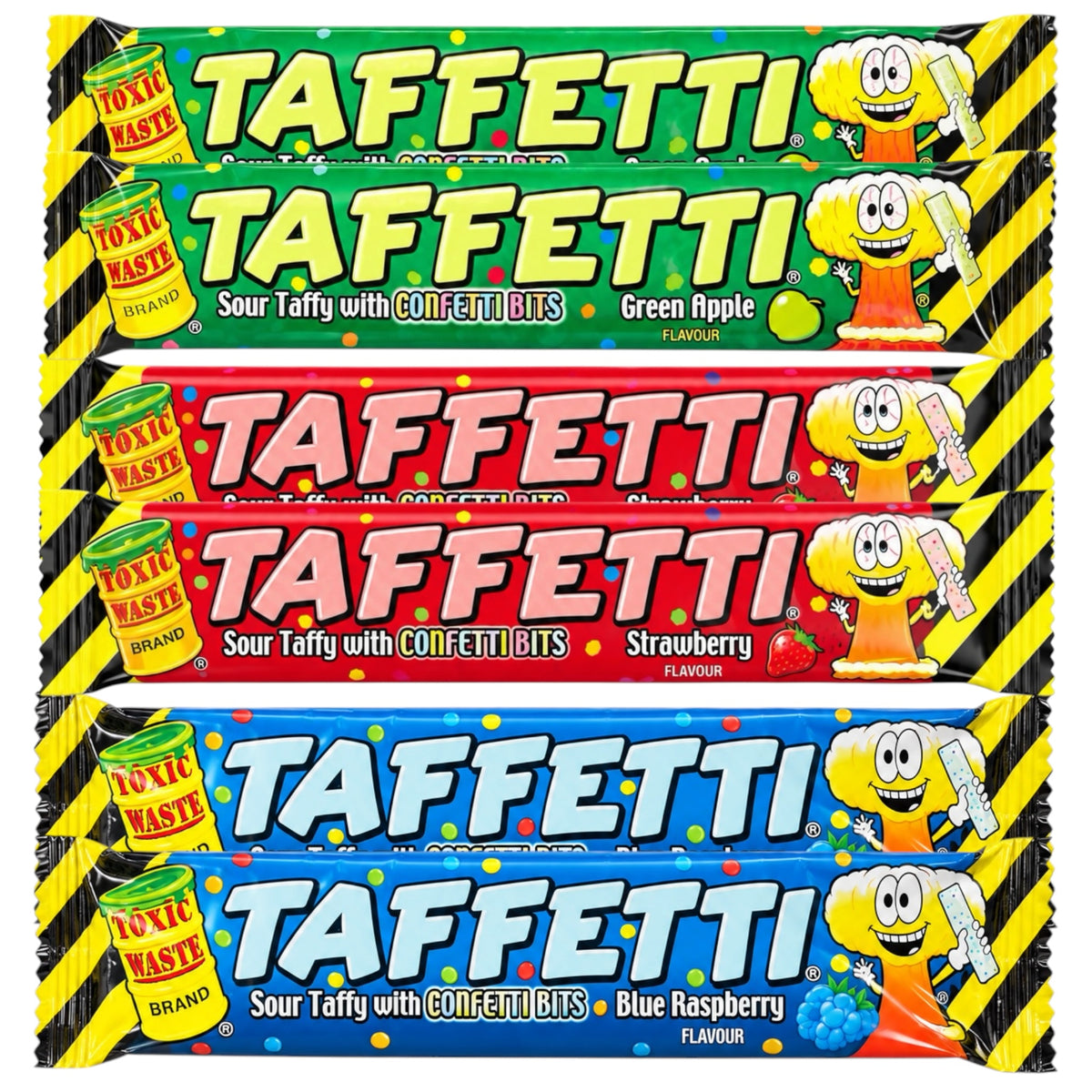 Toxic Waste Taffetti Sour Taffy Bars 6 Bar Mixed Bundle - Chew Bar - Toxic Waste