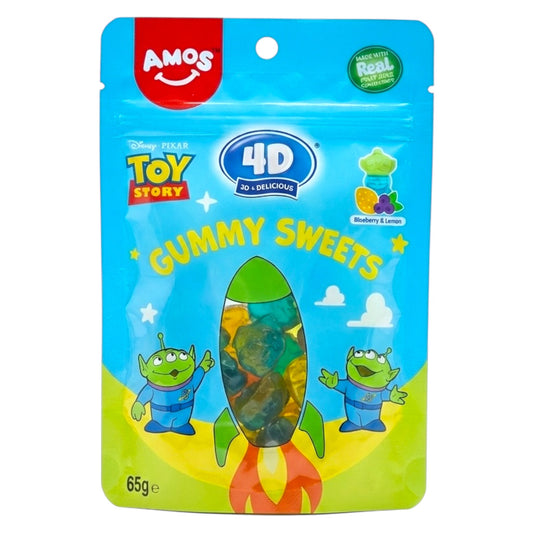 Package of 4D Gummy Sweets featuring Toy Story characters on a blue background