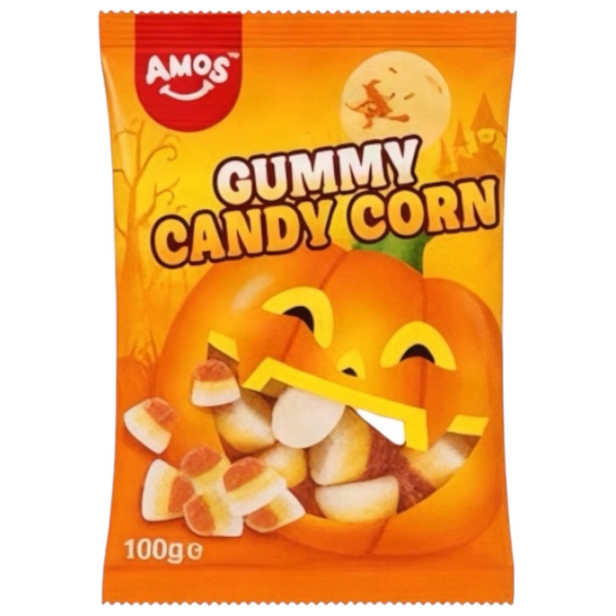 Amos Gummy Candy Corn 100g - orange and lemon flavoured jelly sweets, Halloween candy corn shaped