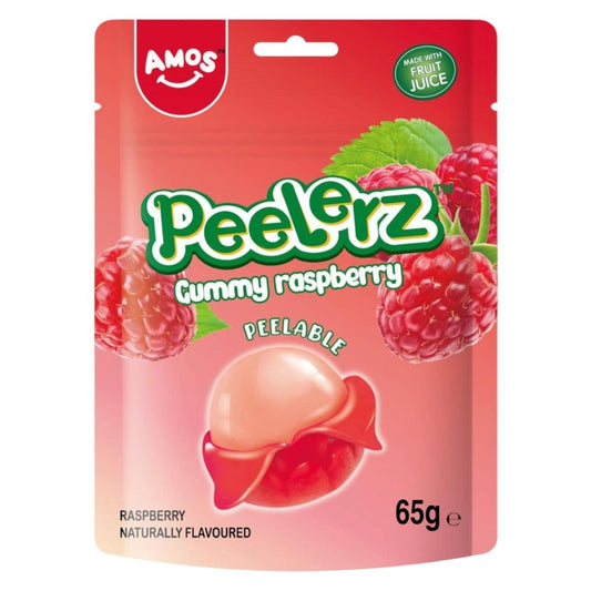 Amos Peelerz Gummy Raspberry 65g - front of peelable gummy sweet pack