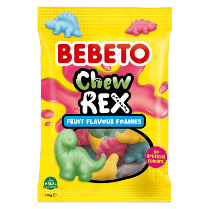 Bebeto Chew Rex Dinosaur Fruit & Bubblegum Foam Sweets 130g - Gummy Sweets - Bebeto