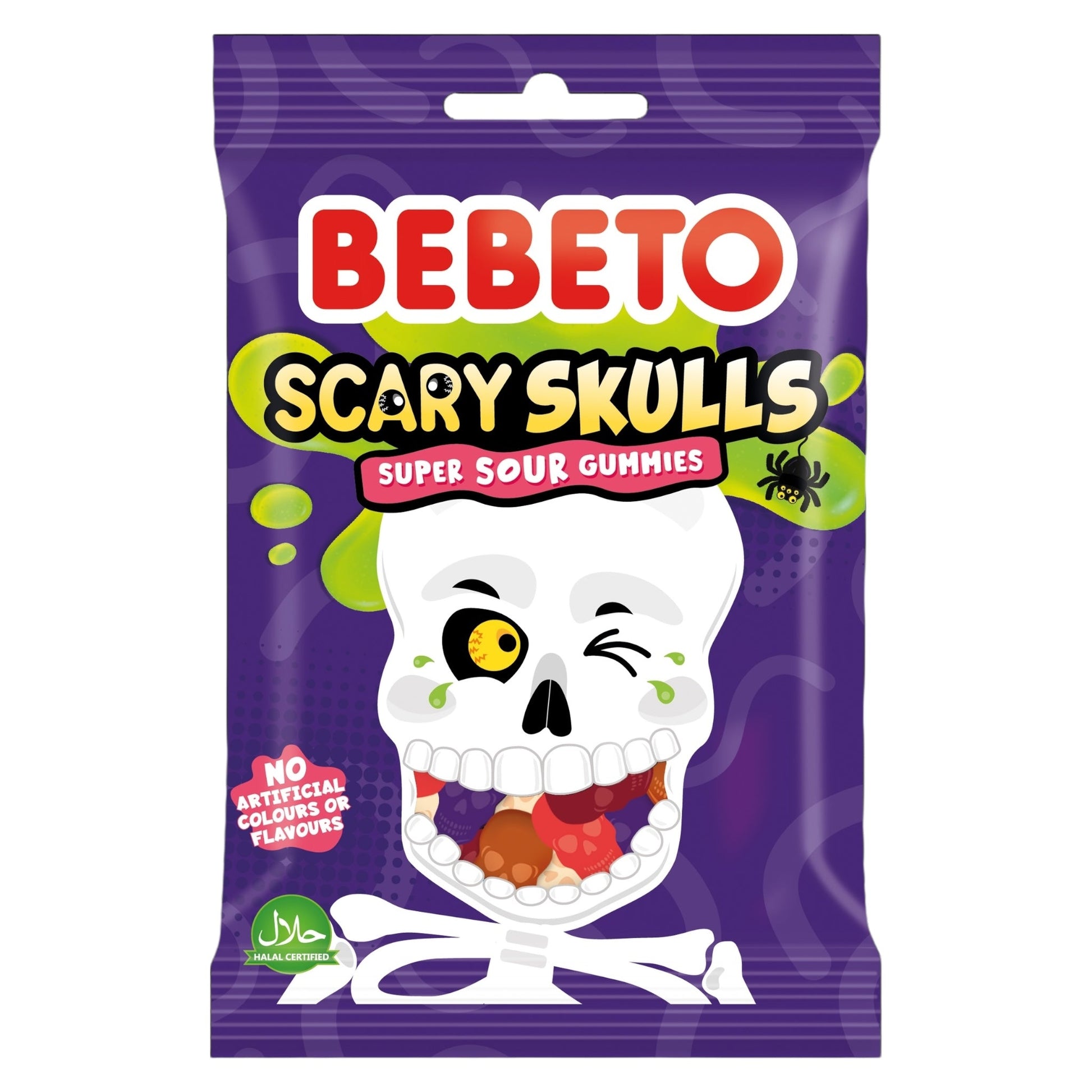 Bebeto Scary Skulls super sour gummies packaging on a white background