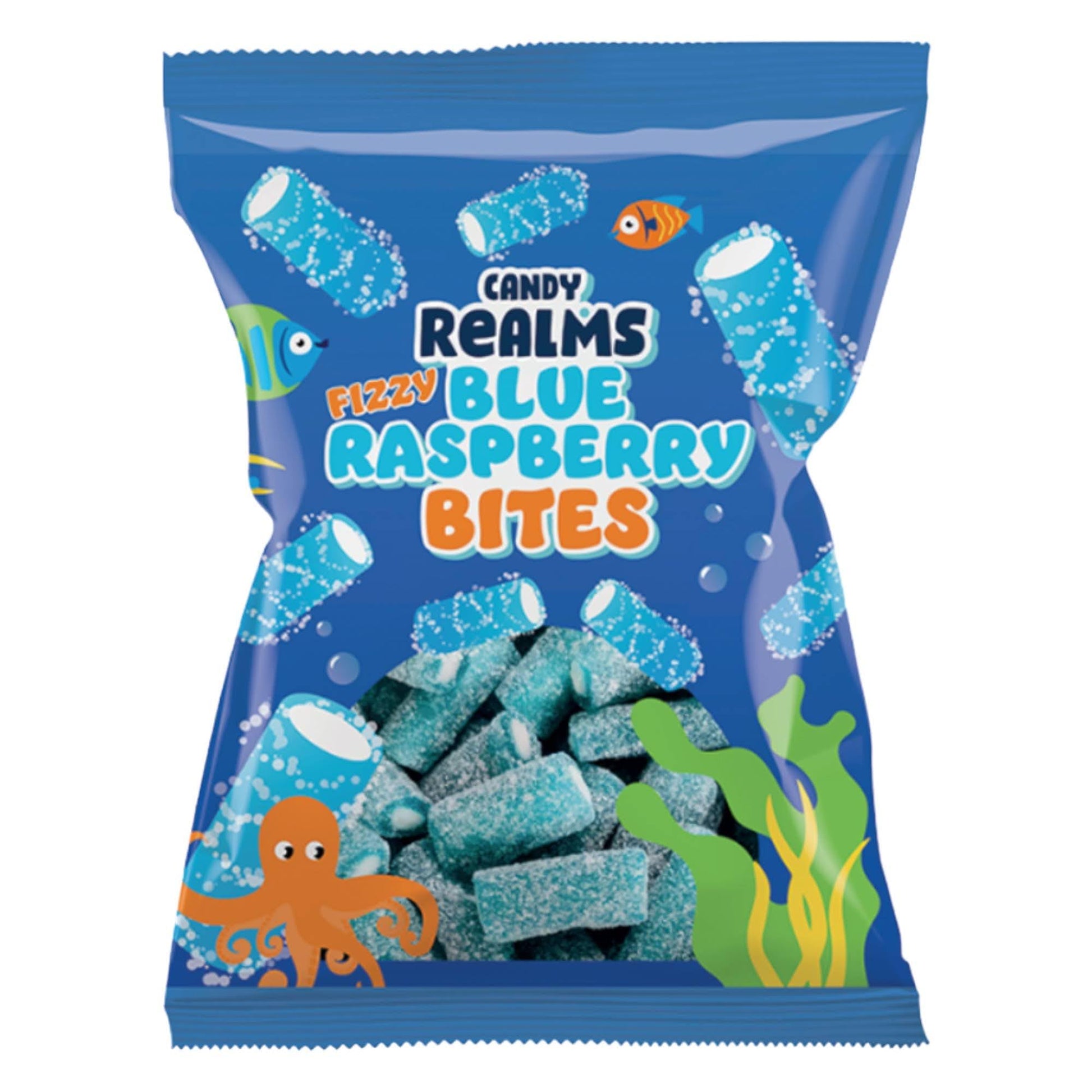 Candy Realms Fizzy Blue Raspberry Rocket Bites - Share Bag - Caribou Candy