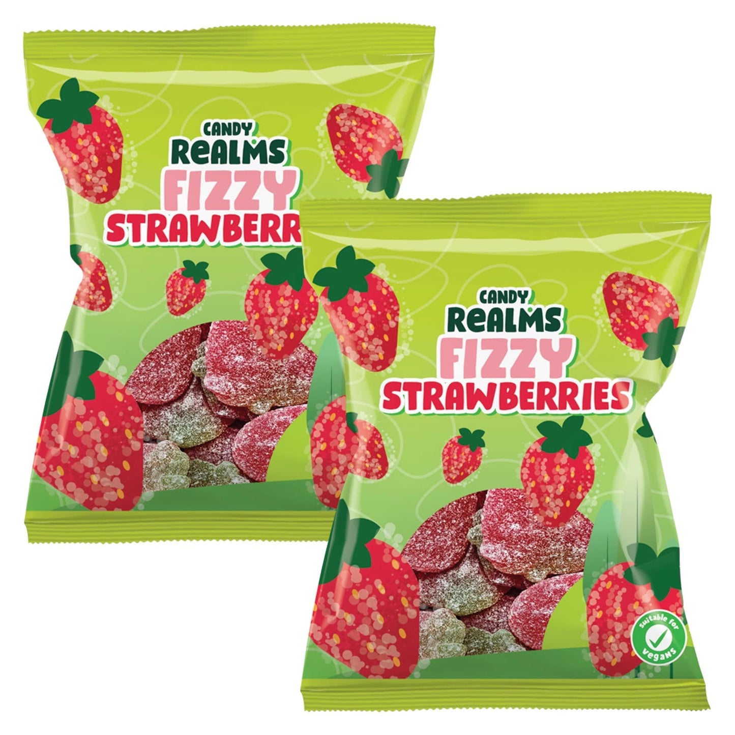 Candy Realms Fizzy Strawberries Gummy Sugar Coated Sweets 190g - 1x Share Bag - Caribou Candy