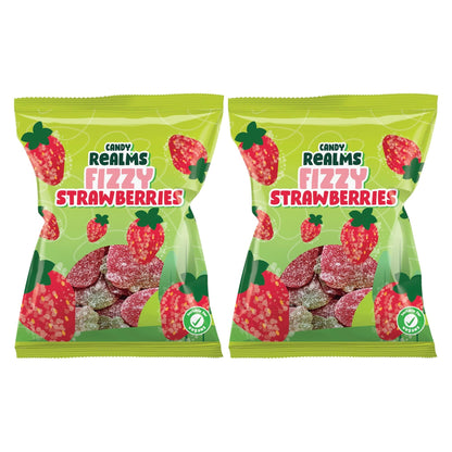 Candy Realms Fizzy Strawberries Gummy Sugar Coated Sweets 190g - 1x Share Bag - Caribou Candy