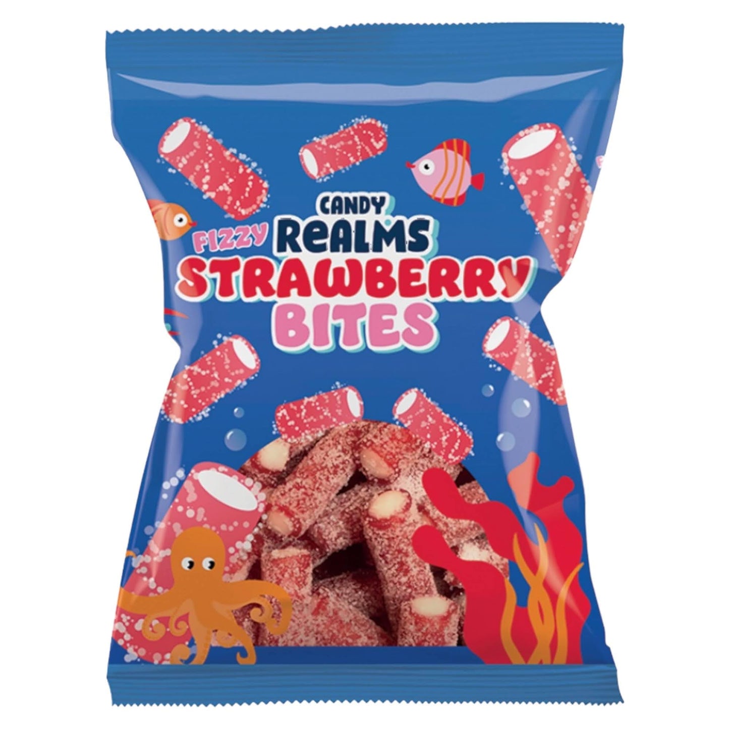 Candy Realms Fizzy Strawberry Bites Gummy Rockets Cream Filled Sugar Coated Sweets 170g - 1x Share Bag - Caribou Candy