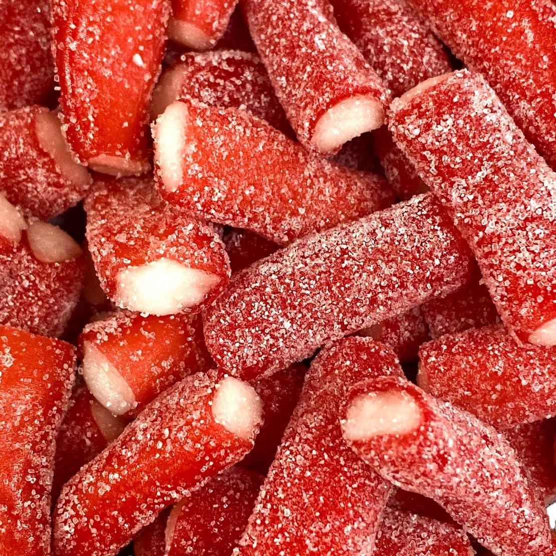 Candy Realms Fizzy Strawberry Bites Gummy Rockets Cream Filled Sugar Coated Sweets 170g - 1x Share Bag - Caribou Candy