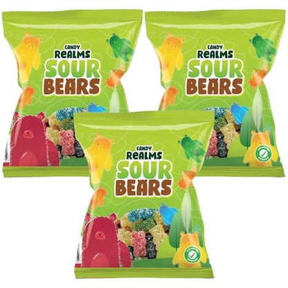 Candy Realms Sour Bears Gummy Fizzy Sugar Coated Sweets 190g - 1x Share Bag - Caribou Candy