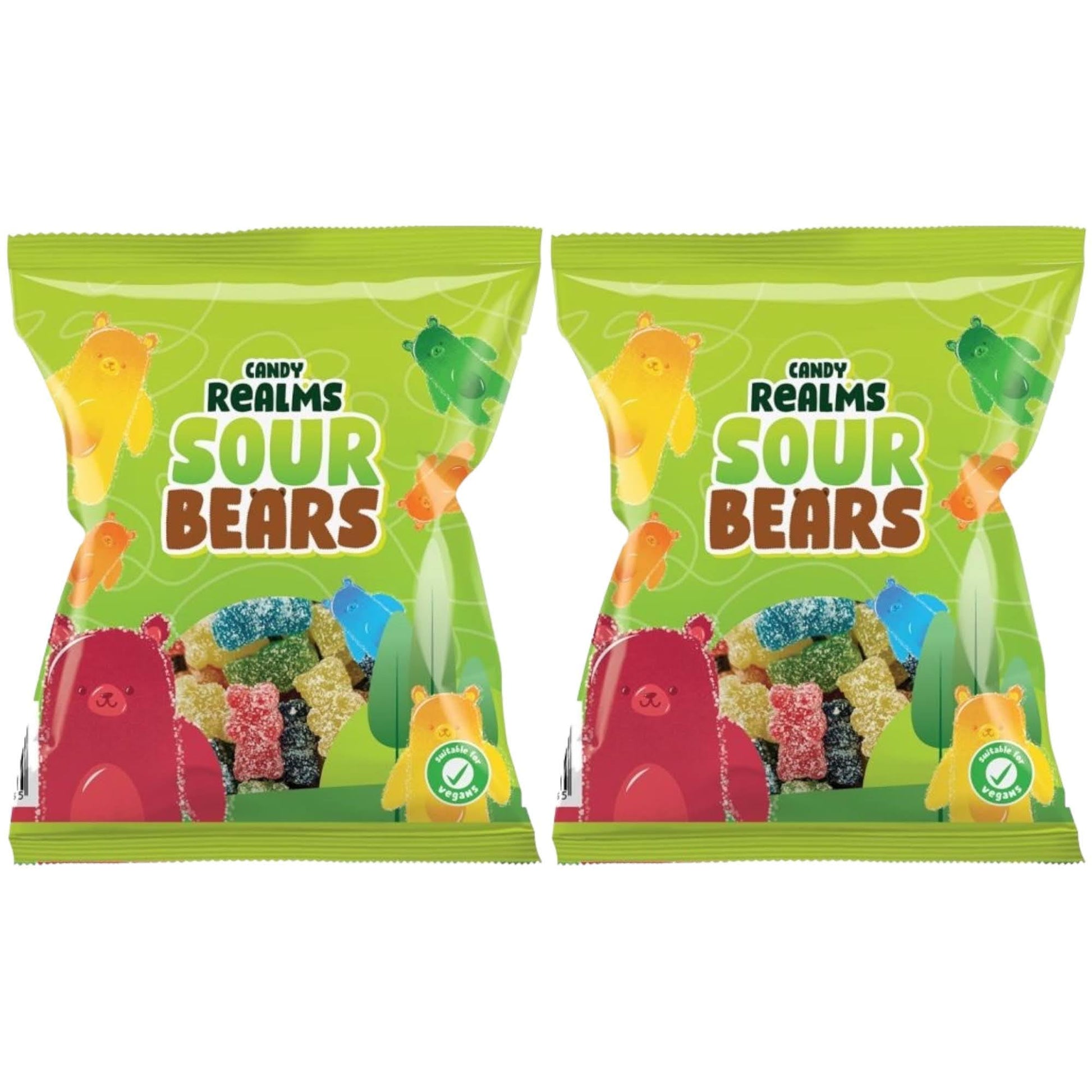 Candy Realms Sour Bears Gummy Fizzy Sugar Coated Sweets 190g - 1x Share Bag - Caribou Candy