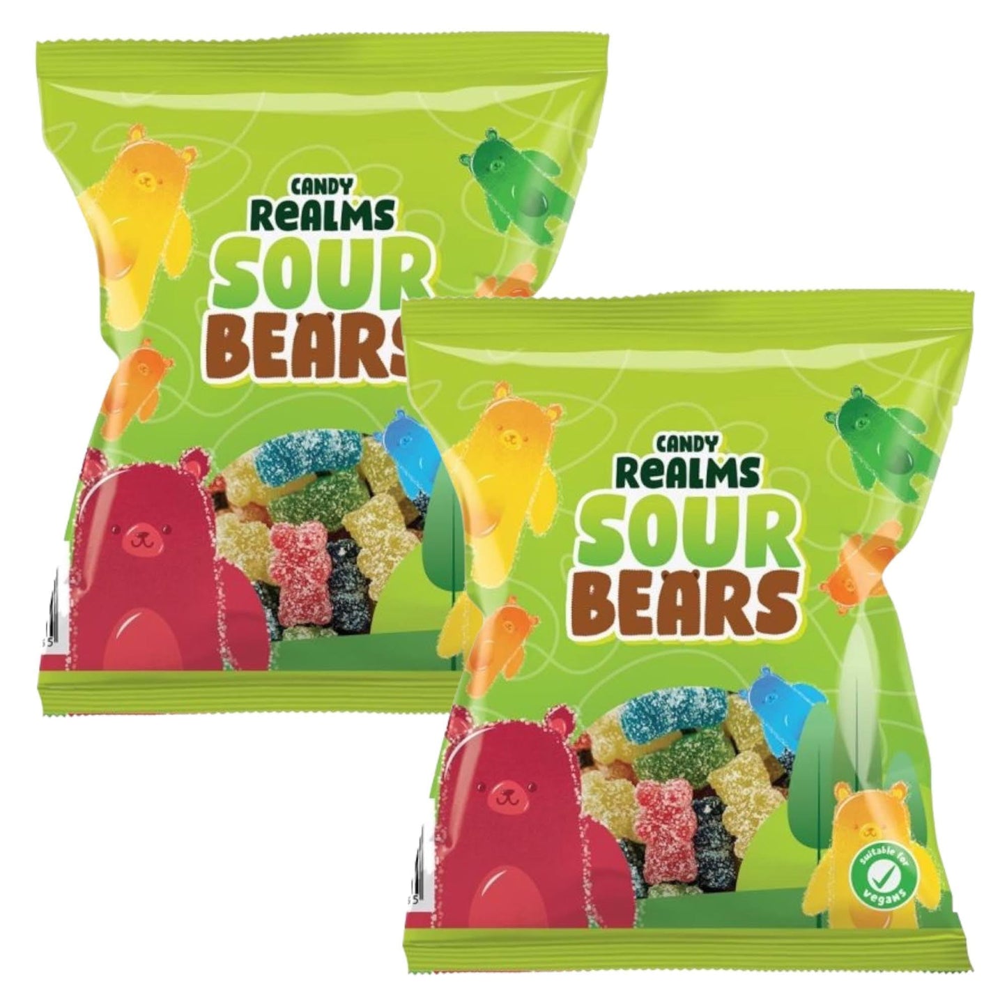 Candy Realms Sour Bears Gummy Fizzy Sugar Coated Sweets 190g - 1x Share Bag - Caribou Candy