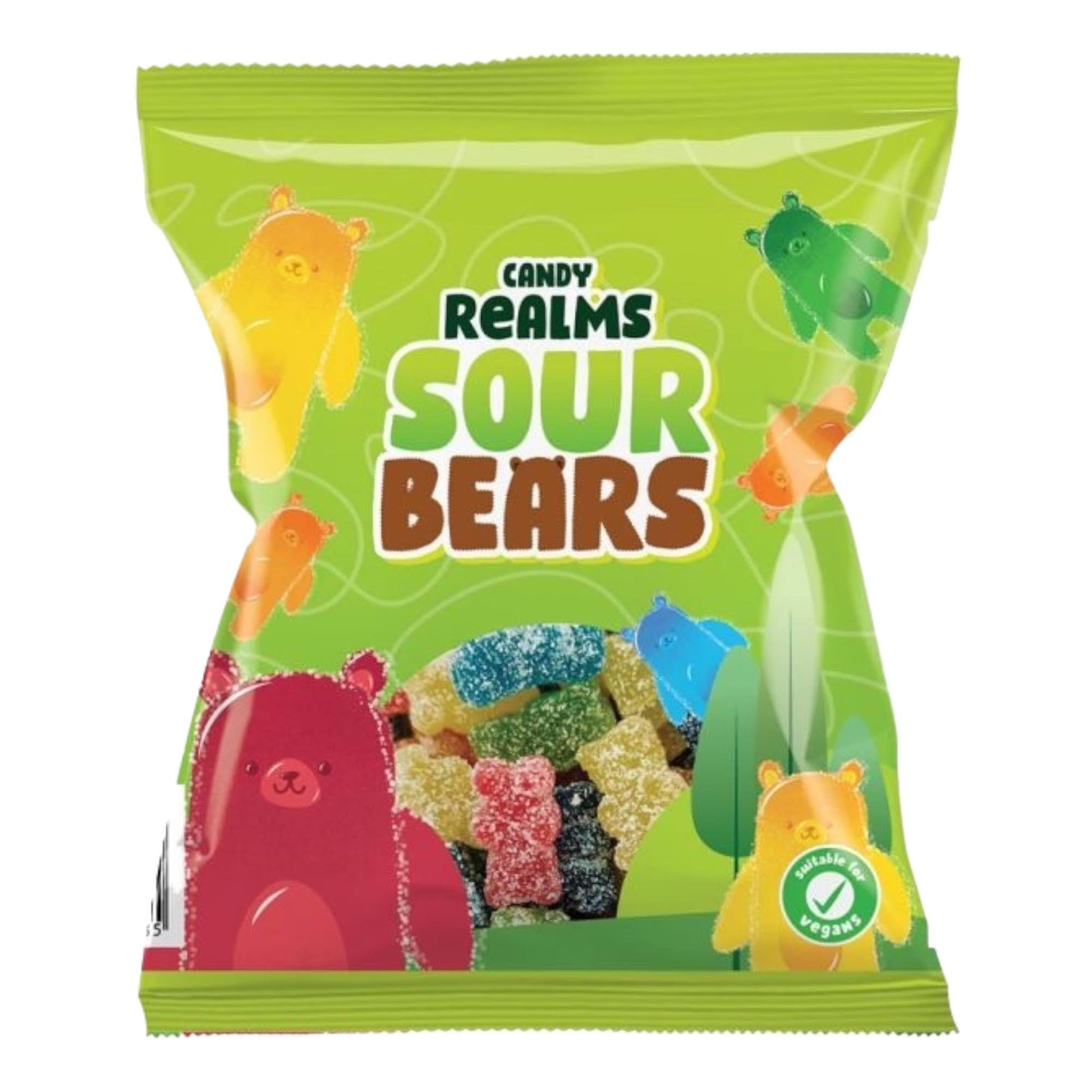 Candy Realms Sour Bears Gummy Fizzy Sugar Coated Sweets 190g - 1x Share Bag - Caribou Candy