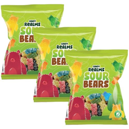 Candy Realms Sour Bears Gummy Fizzy Sugar Coated Sweets 190g - 1x Share Bag - Caribou Candy