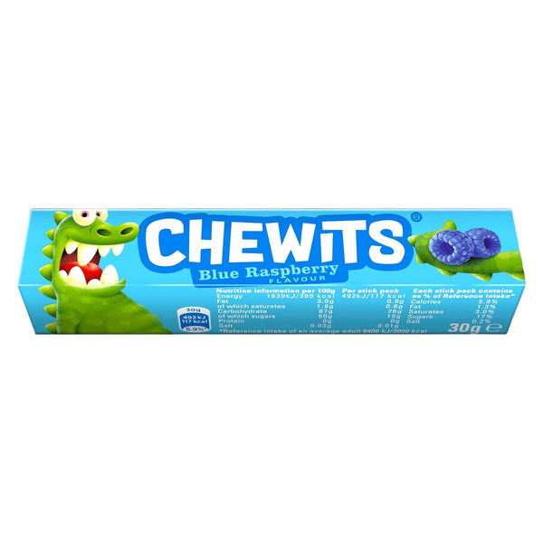 Chewits Blue Raspberry - Chewy Sweets – 30g Stick Pack