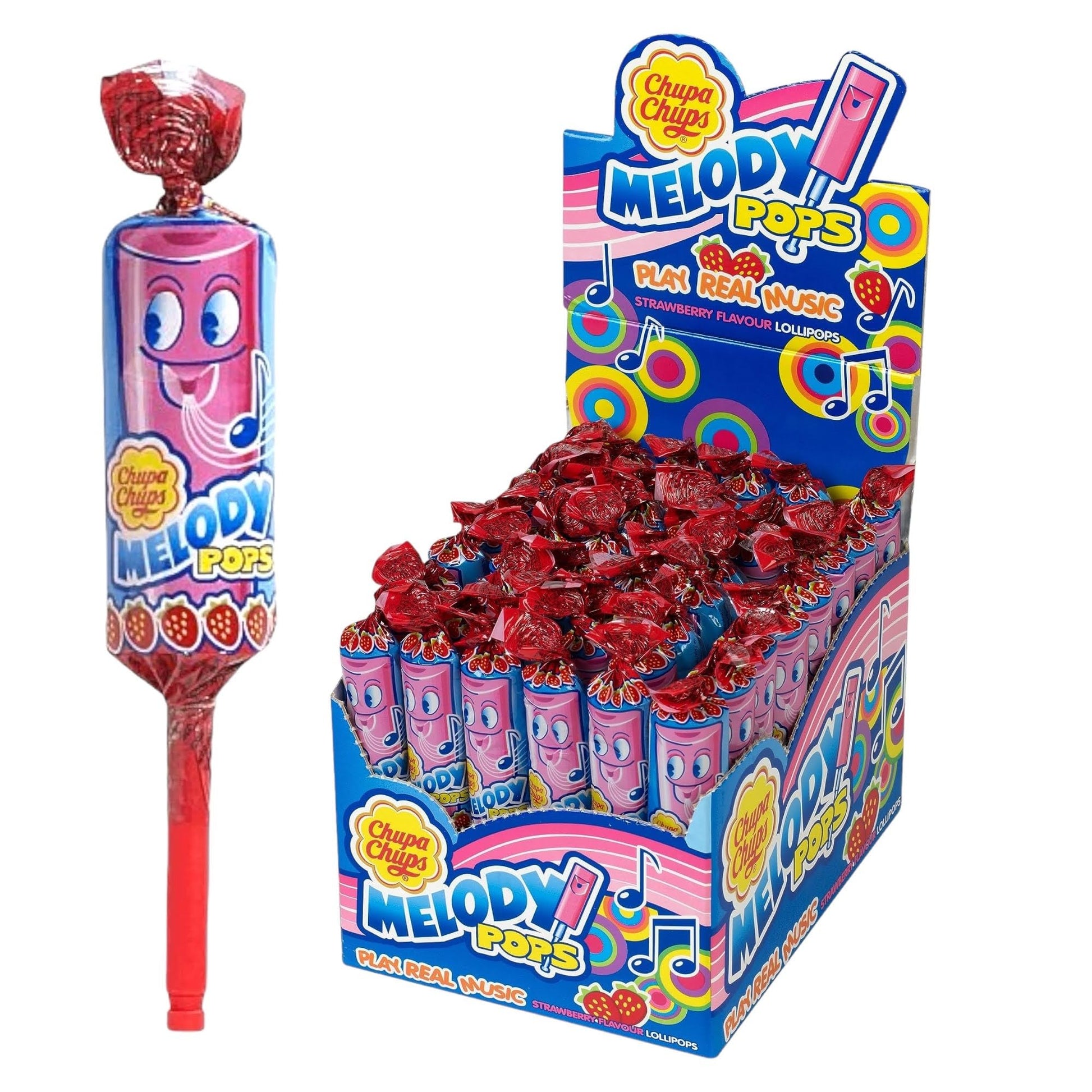Chupa Chups Melody Pops Strawberry Lollipops with Musical Whistle - Caribou Candy