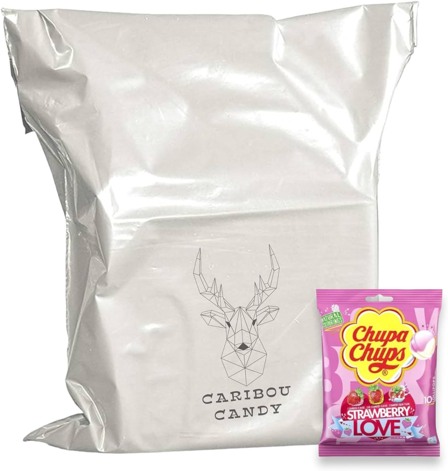 Chupa Chups Strawberry Love Lollipops - 3 Delicious Strawberry Flavours, 120g - 1 Pack of 10 - Caribou Candy