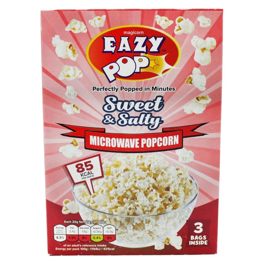 Eazy Pop Sweet & Salty microwave popcorn box on a white background