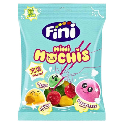Fini mini mochis snack package with colorful design on a white background