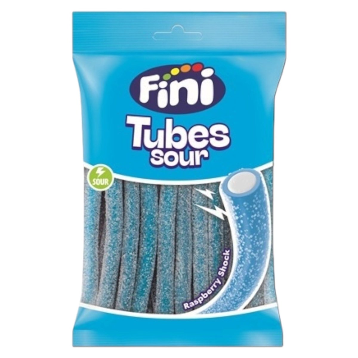 Fini Tubes Sour Blue Raspberry Shock 140g bag - fizzy sour-coated pencil sweets