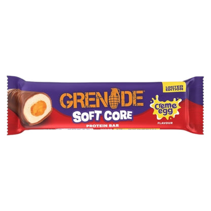 Grenade Soft Core Protein Bar packaging with Creme Egg flavor on a white background