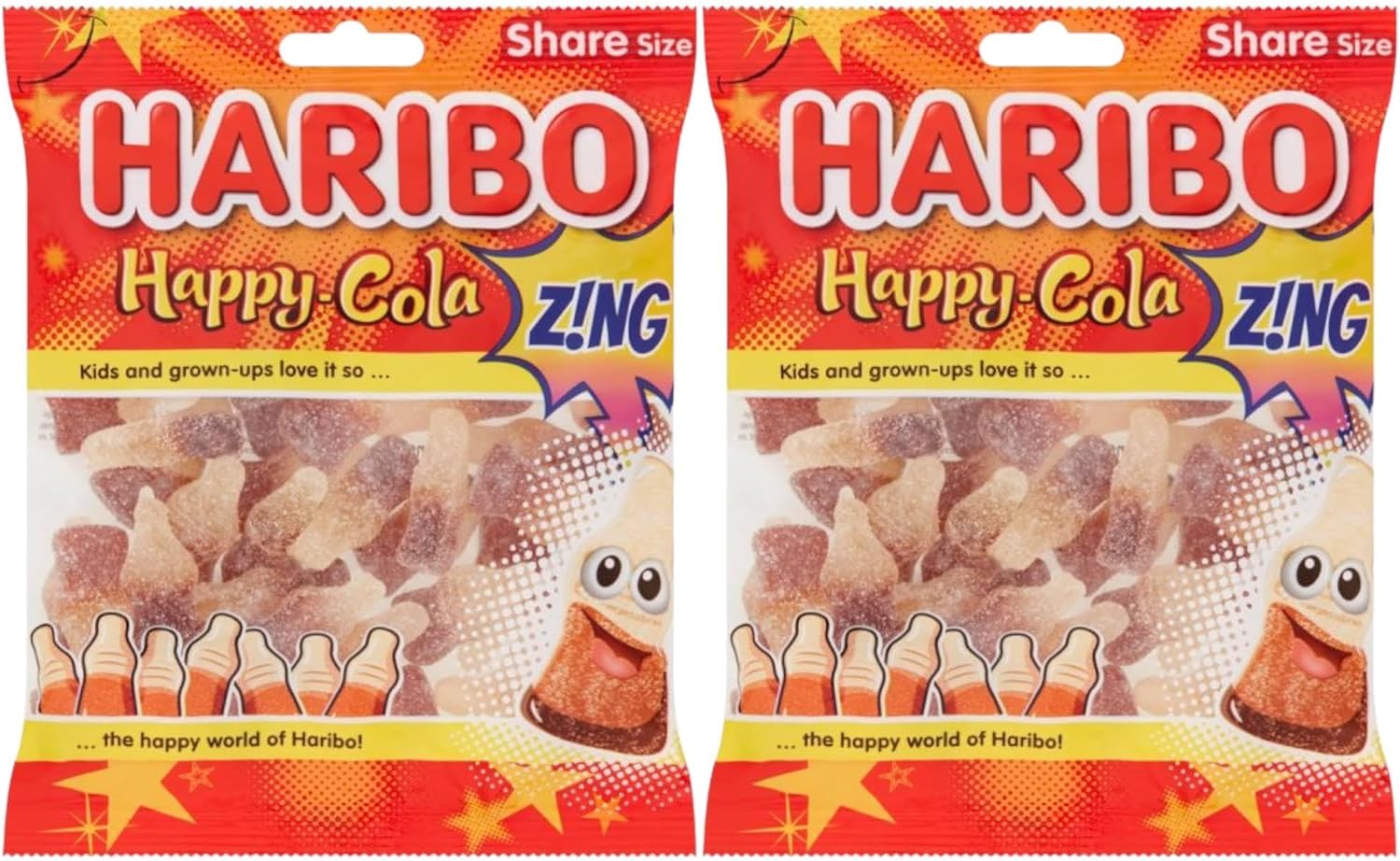 Haribo Happy Cola Bottles Zing Share Bag - Caribou Candy