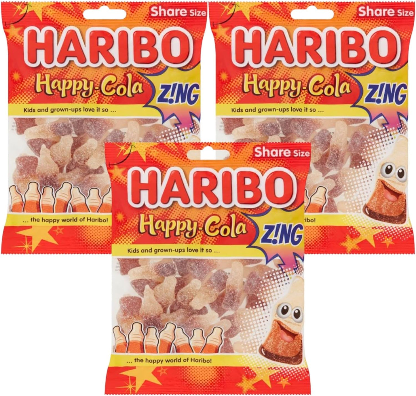 Haribo Happy Cola Bottles Zing Share Bag - Caribou Candy