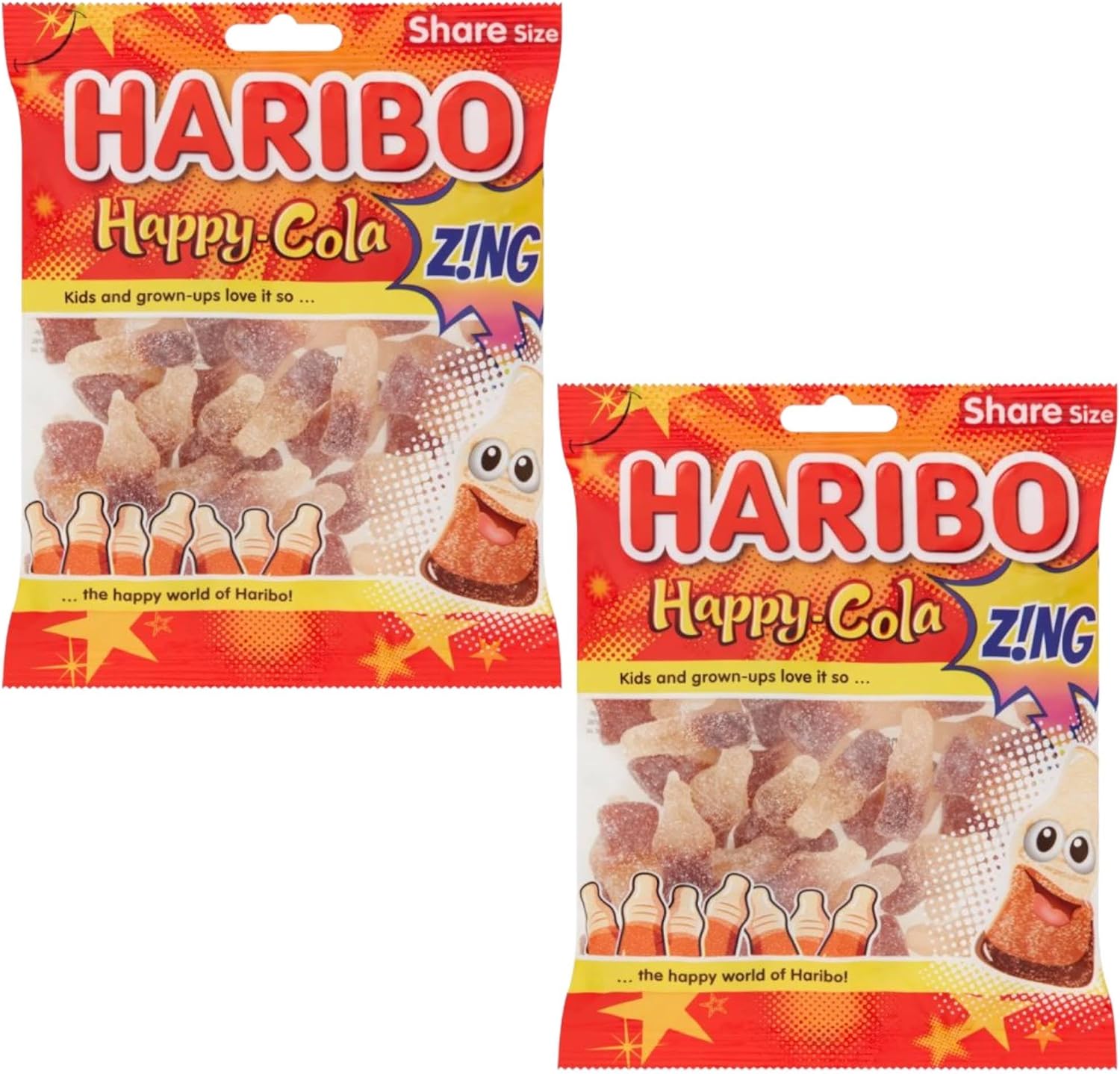 Haribo Happy Cola Bottles Zing Share Bag - Caribou Candy