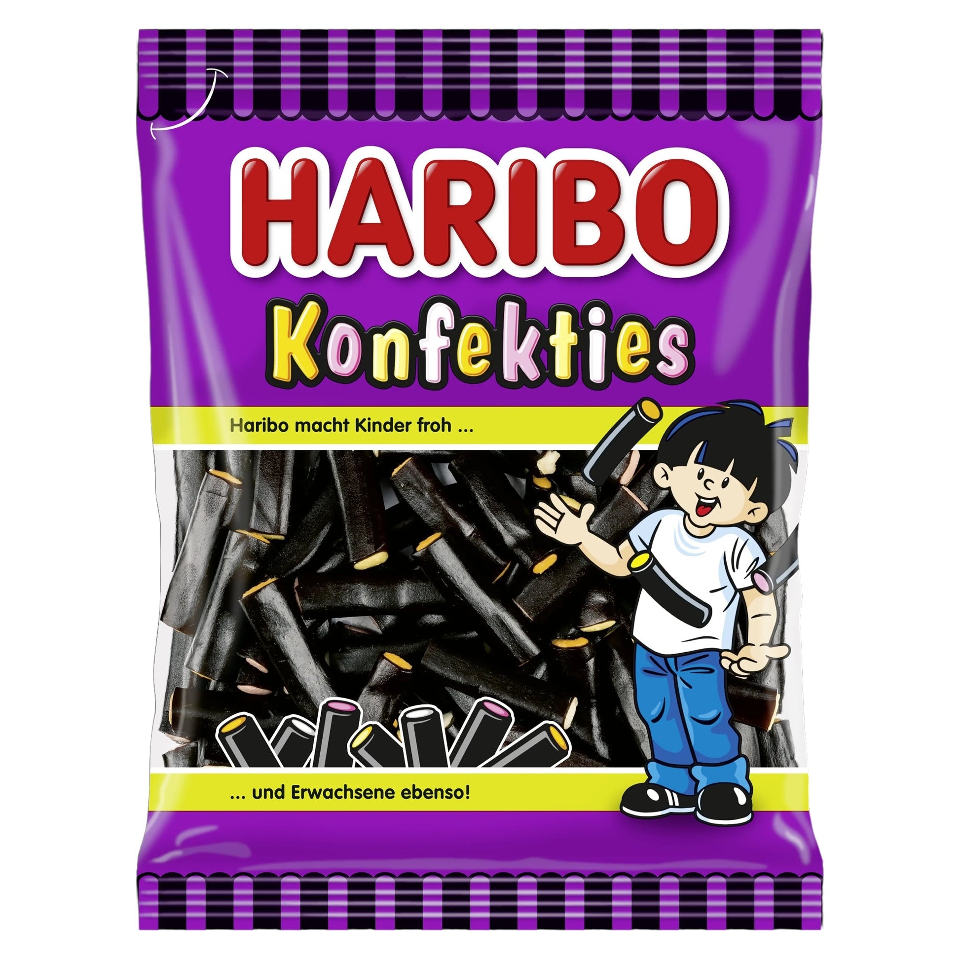 Haribo Konfekties candy package with purple and black design
