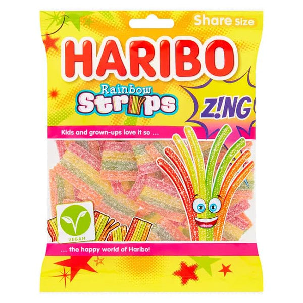 Haribo Rainbow Strips Zing – Sour Vegan Gummy Sweets - 130g