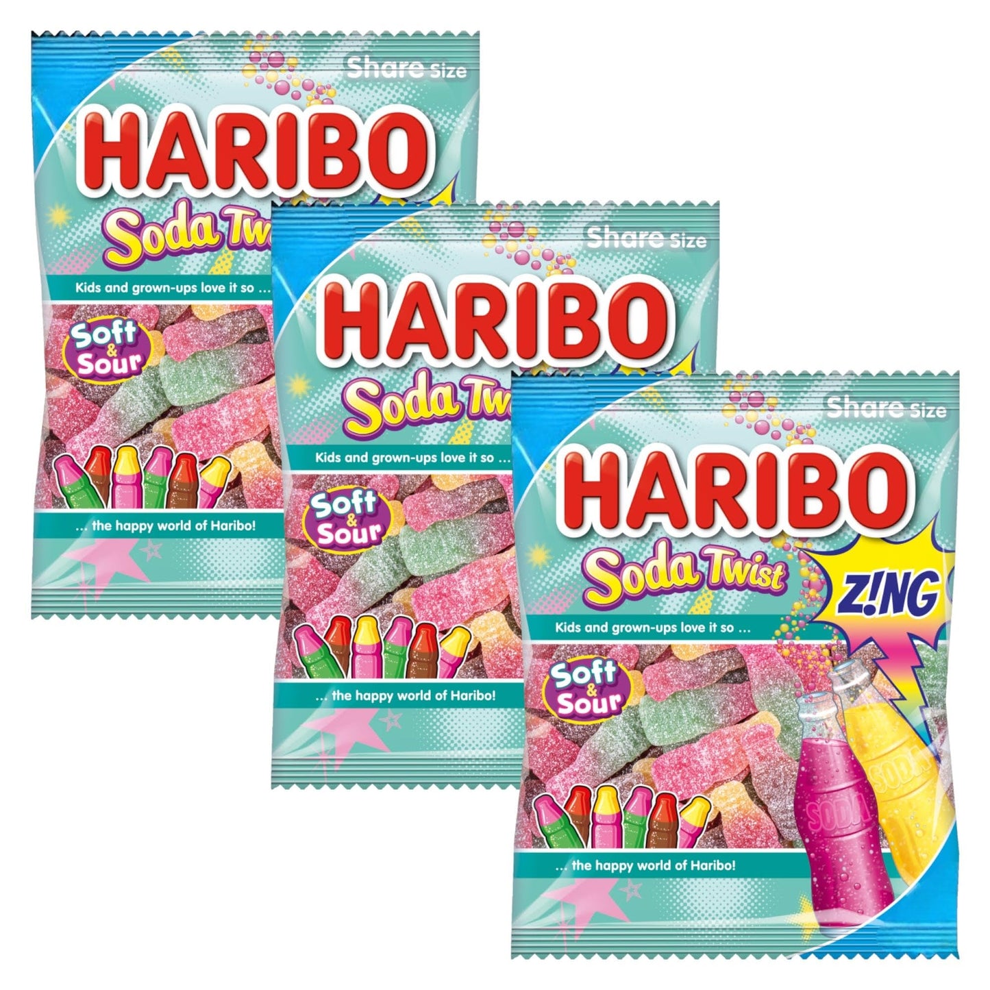 Haribo Soda Twist Zing Bottles Share Bag - Caribou Candy