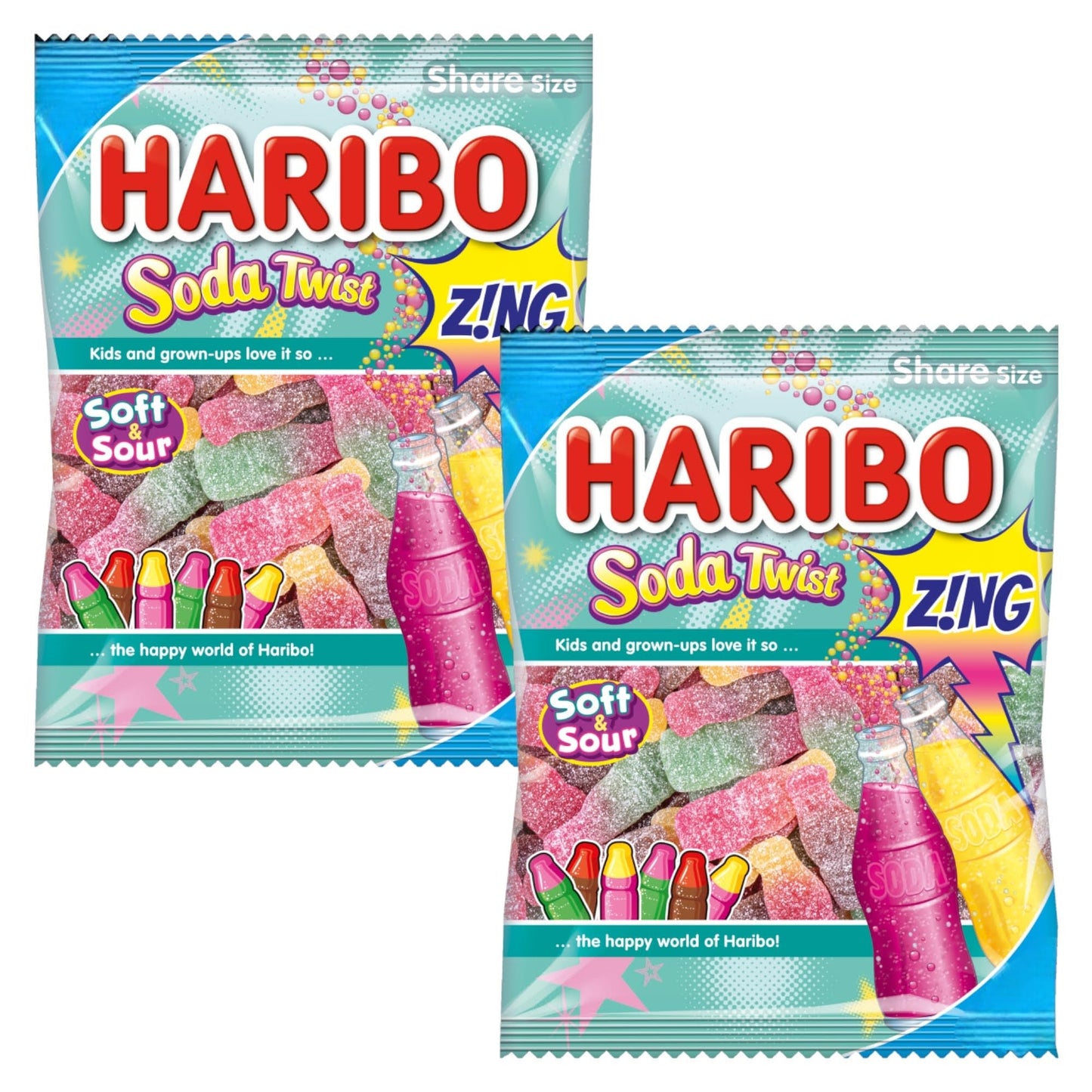 Haribo Soda Twist Zing Bottles Share Bag - Caribou Candy