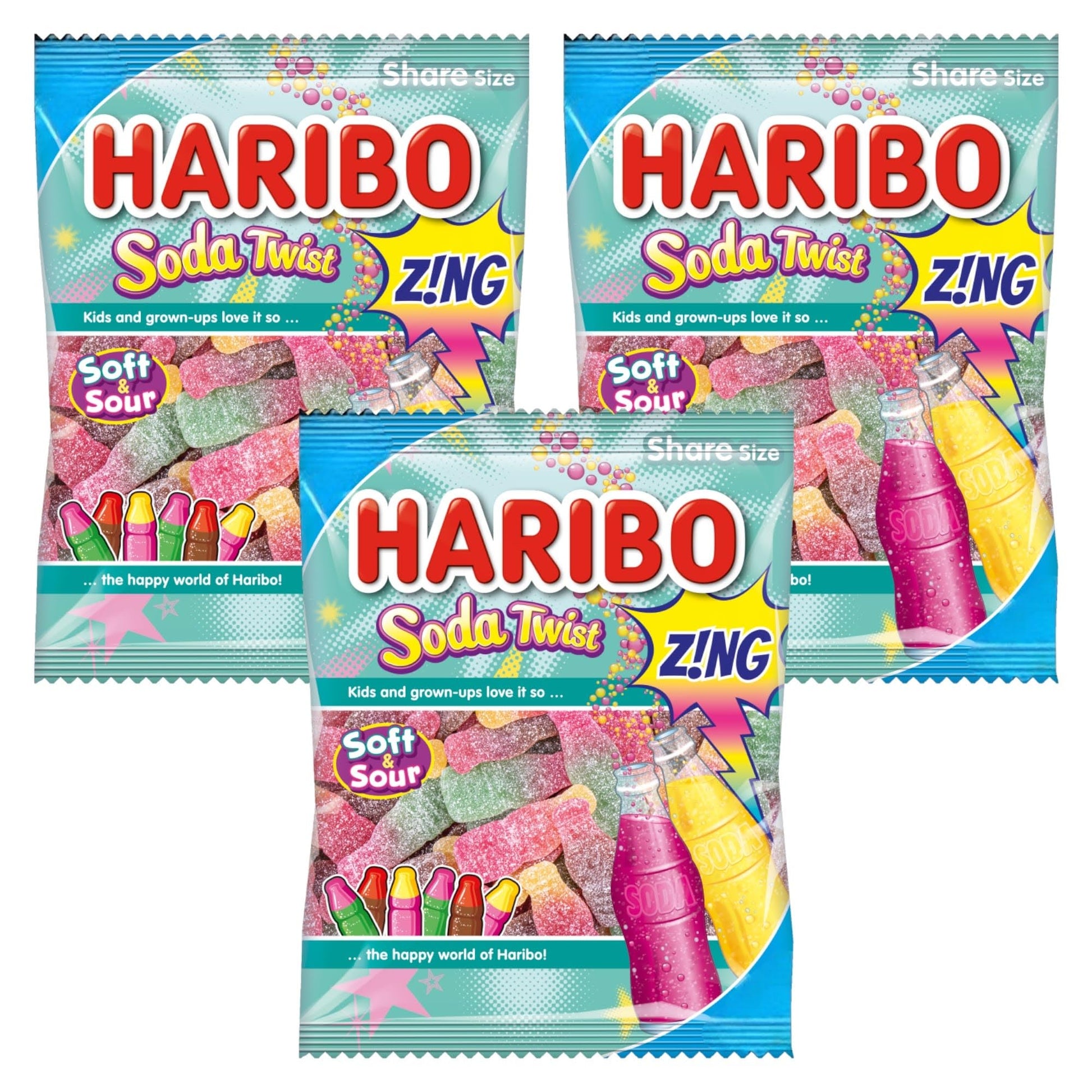 Haribo Soda Twist Zing Bottles Share Bag - Caribou Candy