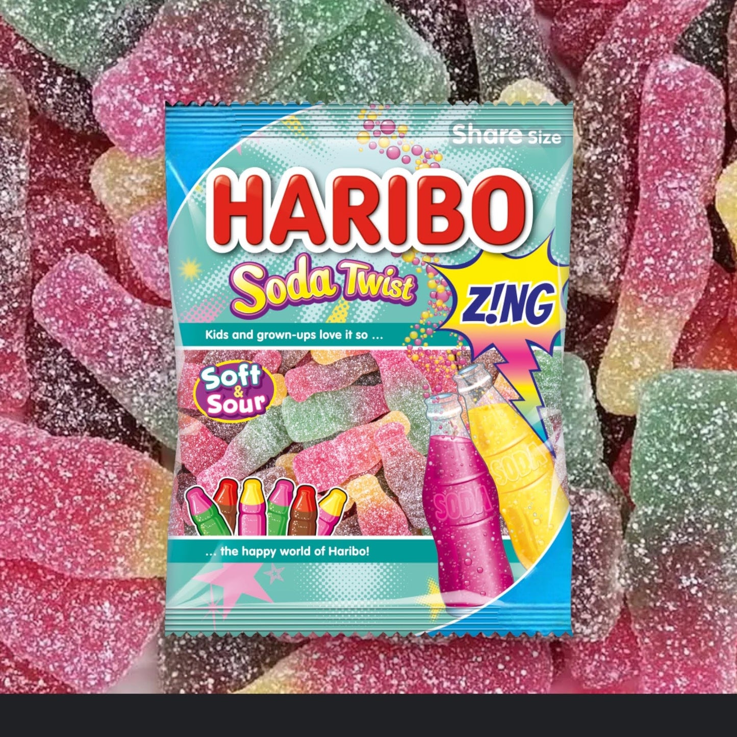 Haribo Soda Twist Zing Bottles Share Bag - Caribou Candy